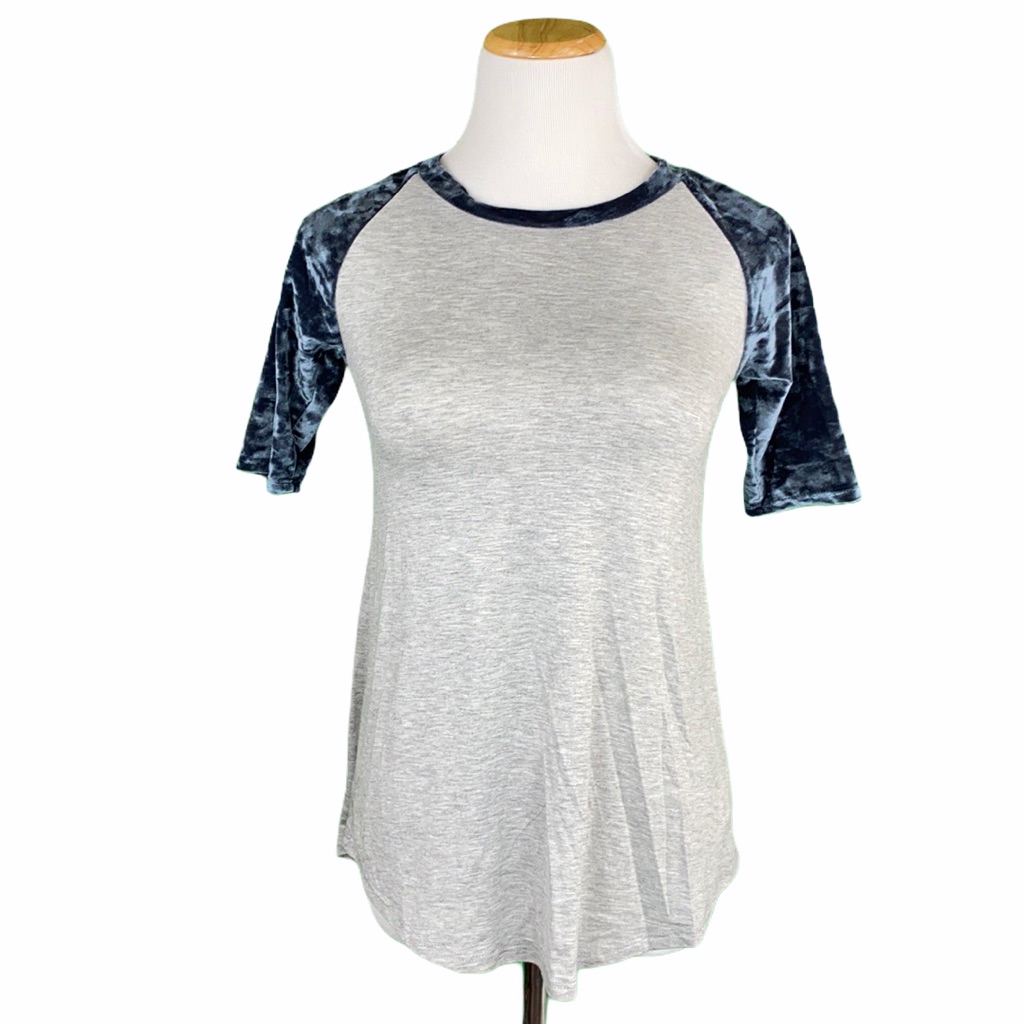 Navy/Gray Crushed Velvet Short Sleeve Tee